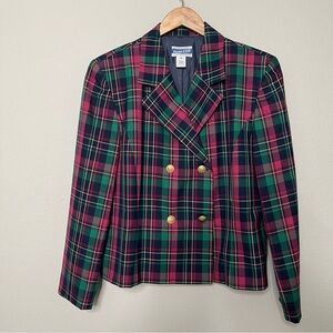 Pendleton Wool Blazer Tartan Plaid Double Breasted Jacket | Size 16 Vintage